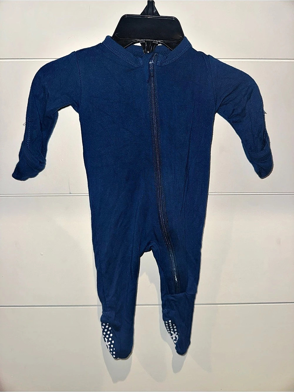 Kickee Pants Solid Footie with 2-Way Zipper Blue & White Newborn